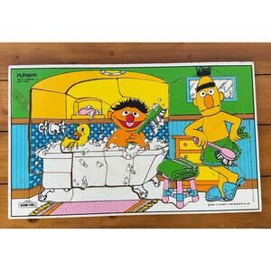 Bert & Ernie Bath Time! Vtg Playskool 25 Pc Wood Board Puzzle Sesame Street 1982